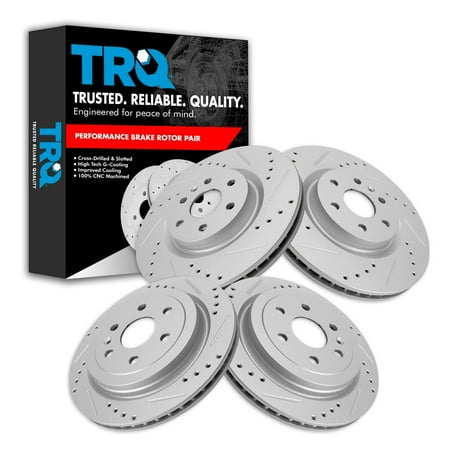 TRQ Front and Rear Performance Brake Rotors Set Premium G-Coated Cross Drilled & Slotted Fits Select 2010-2016 Cadillac SRX