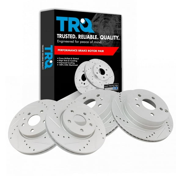 TRQ Front and Rear Performance Brake Rotors Set Premium G-Coated Cross Drilled & Slotted Fits Select 2010-2017 Chevrolet Equinox GMC Terrain
