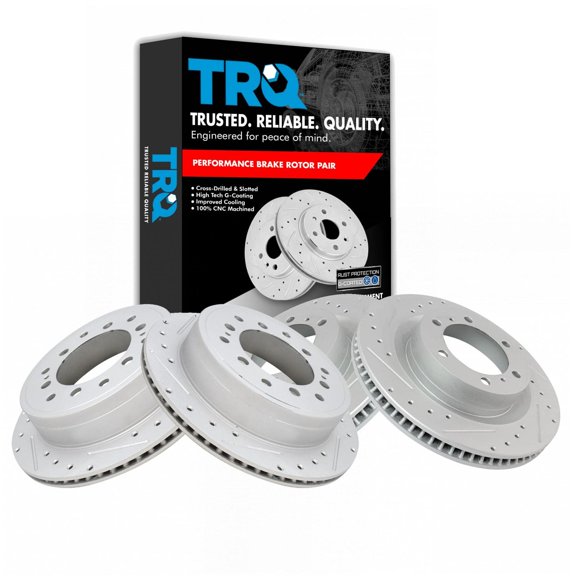 TRQ Front and Rear Performance Brake Rotors Set Premium G-Coated Cross Drilled & Slotted Fits Select 2010-2022 Lexus GX460 Toyota 4Runner