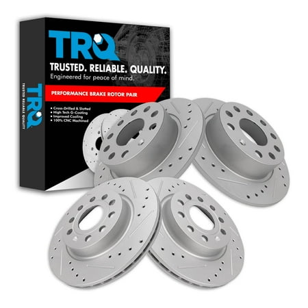 TRQ Front and Rear Performance Brake Rotors Set Premium G-Coated Cross Drilled & Slotted Fits Select 2011 Audi A3 Quattro 2011-2018 Volkswagen Jetta