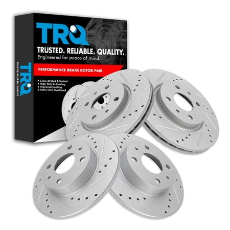 TRQ Front and Rear Performance Brake Rotors Set Premium G-Coated Cross Drilled & Slotted Fits Select 2012-2017 Fiat 500