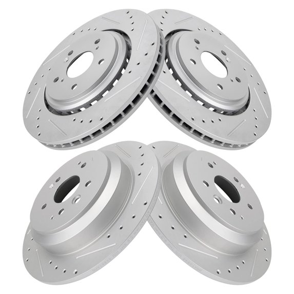 TRQ Front and Rear Performance Brake Rotors Set Premium G-Coated Cross Drilled & Slotted Fits Select 2014-2016 Acura MDX