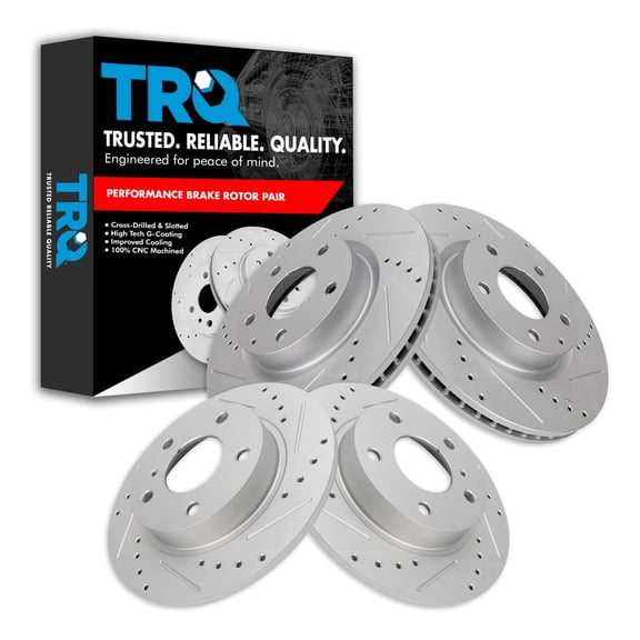 TRQ Front and Rear Performance Brake Rotors Set Premium G-Coated Cross Drilled & Slotted Fits Select 2014-2018 Mazda 3 2019-2020 CX-3