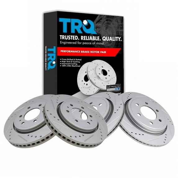 TRQ Front and Rear Performance Brake Rotors Set Premium G-Coated Cross Drilled & Slotted Fits Select 2015-2017 Ford F-150