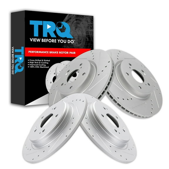 TRQ Front and Rear Performance Brake Rotors Set Premium G-Coated Cross Drilled & Slotted Fits Select 2015-2019 Acura TLX 2017-2022 Honda CR-V