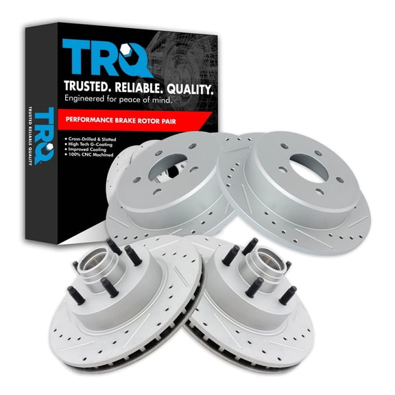 TRQ Front and Rear Performance Brake Rotors Set Premium G-Coated Cross Drilled & Slotted Fits Select 2015-2019 Subaru WRX
