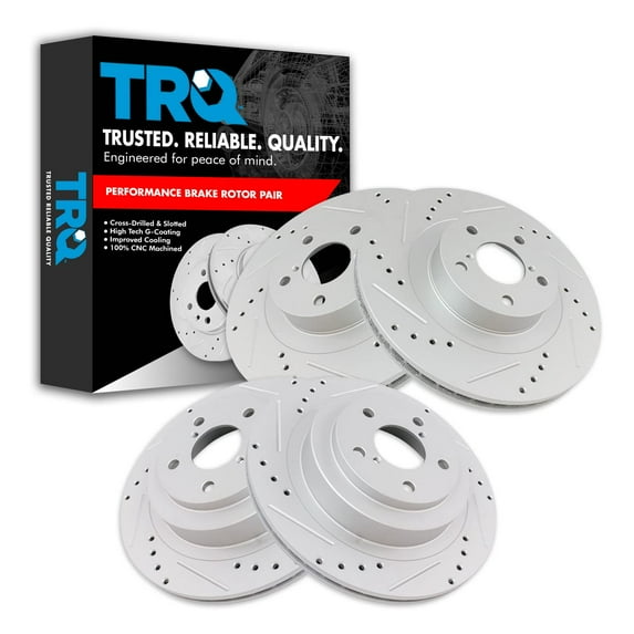 TRQ Front and Rear Performance Brake Rotors Set Premium G-Coated Fits Select 2006-2007 Subaru Impreza