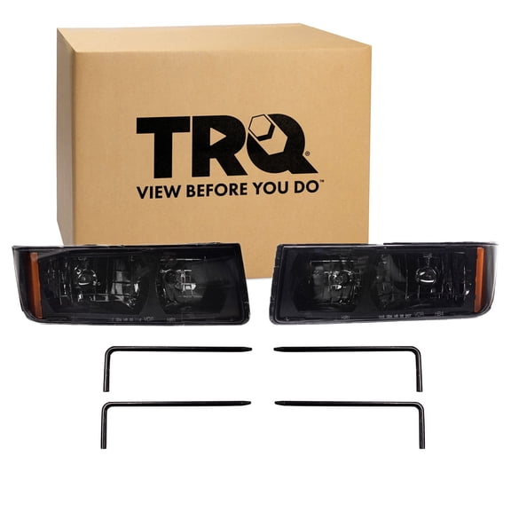 TRQ Headlight Assembly Set GM2502219 GM2503219 Fits 2002-2006 Chevrolet Avalanche 1500 Avalanche 2500