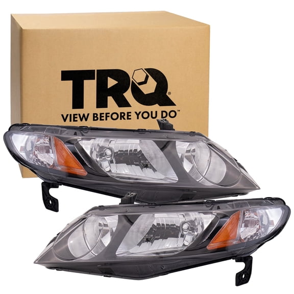 TRQ Headlight Assembly Set HO2502127 HO2503127 Fits 2006-2011 Honda Civic