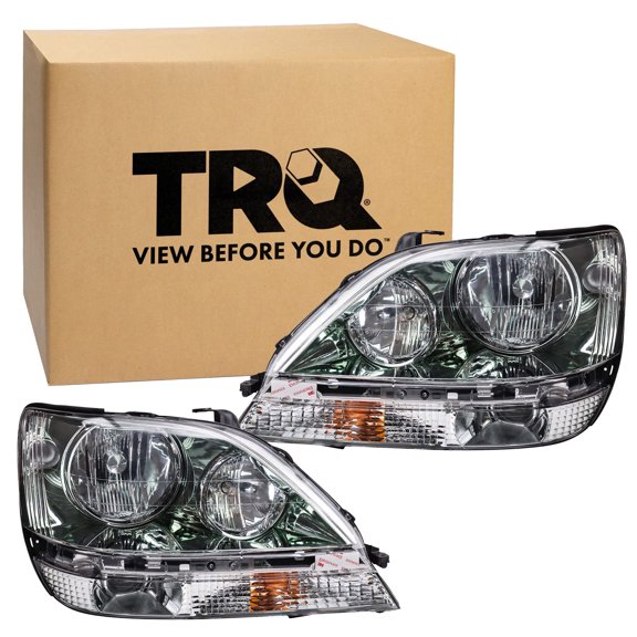 TRQ Headlight Assembly Set LX2502104 LX2503104 Fits 2001-2003 Lexus RX300