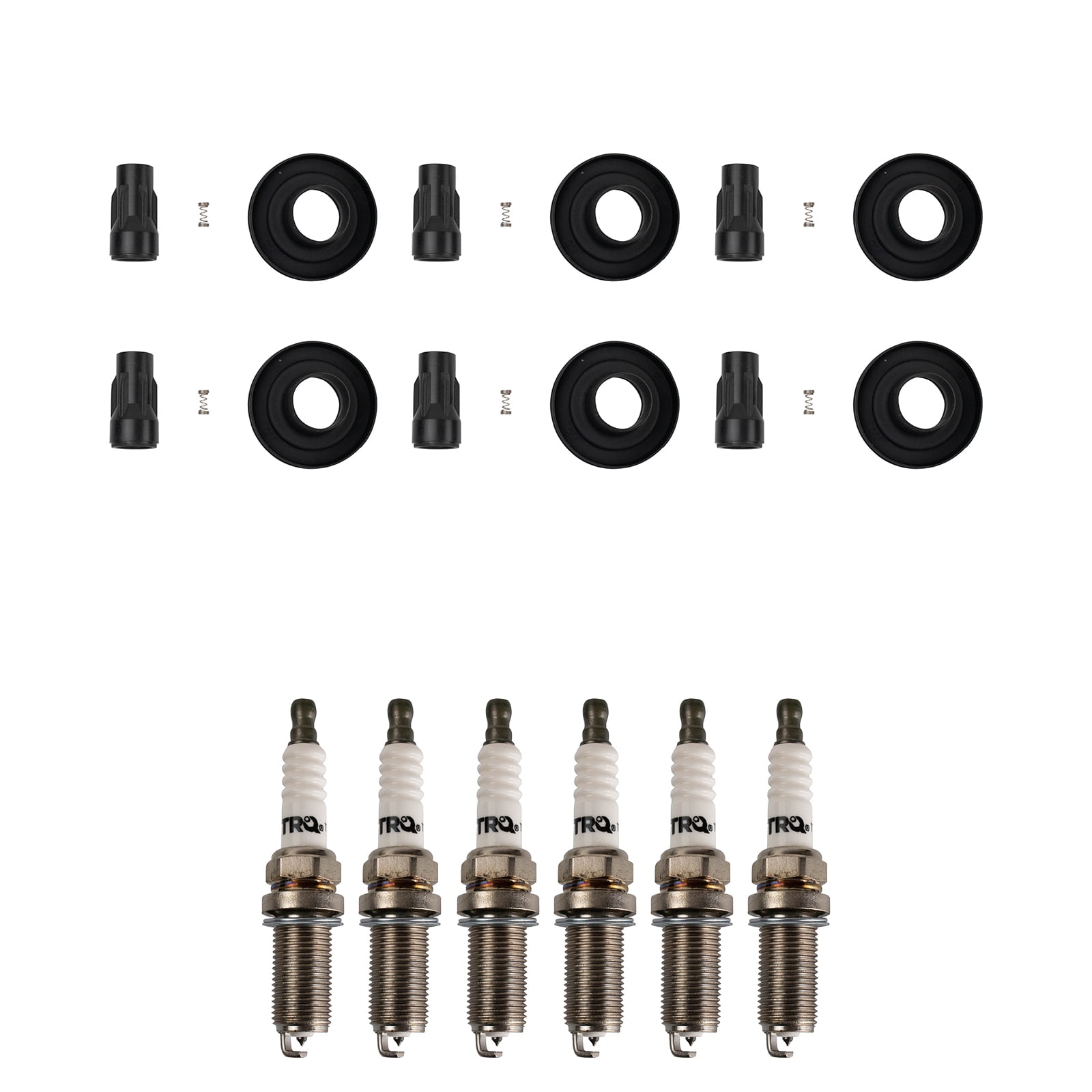 TRQ Ignition Coil Boots & Iridium Spark Plug Kit Set for Ford Lincoln