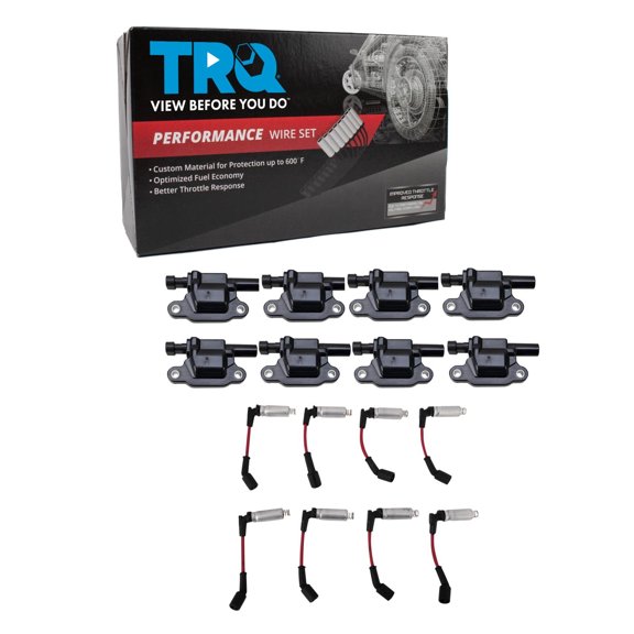 TRQ Ignition Coil Kit 9 Piece Fits 2007-2008 Chevrolet Silverado GMC Sierra 1500 Yukon Cadillac Escalade Tahoe 2006-2008 Impala Trailblazer 2004-2007 Buick Rainier