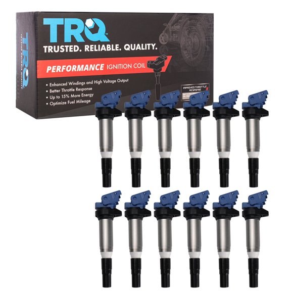 TRQ Ignition Coil Set 12 Piece High Temperature Epoxy Fits 03-15 BMW 760Li 04-06 760i 17-19 M760i xDrive 04-19 Rolls-Royce Phantom 11-13 Ghost 18-19 Dawn 19 Cullinan 18-19 Wraith