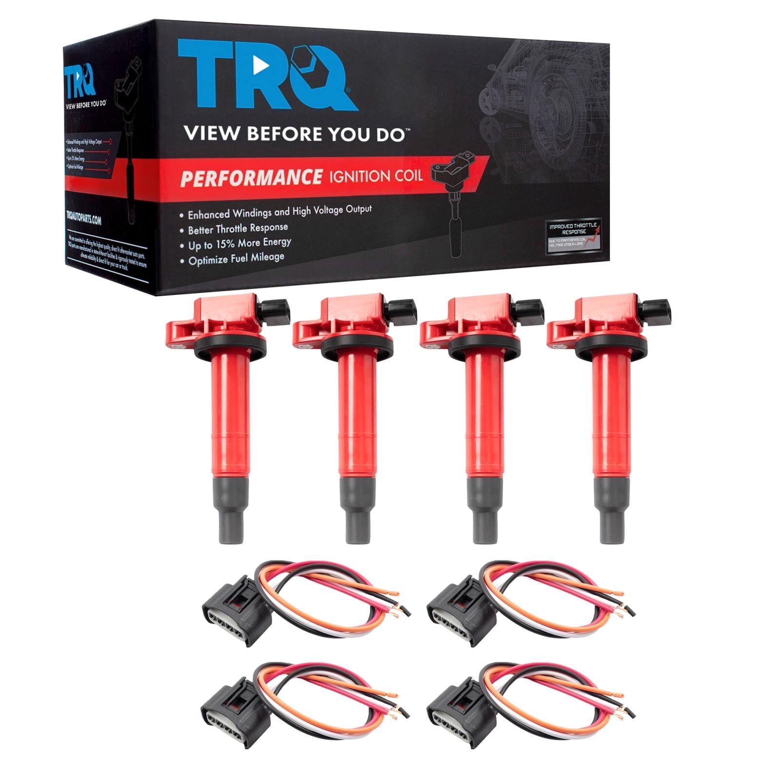 TRQ Ignition Coil Set 8 Piece High Temperature Epoxy Fits 01-09 Prius 07-14 Yaris 00-05 Echo 12-14 16-17 Prius C 04-06 Scion xA xB