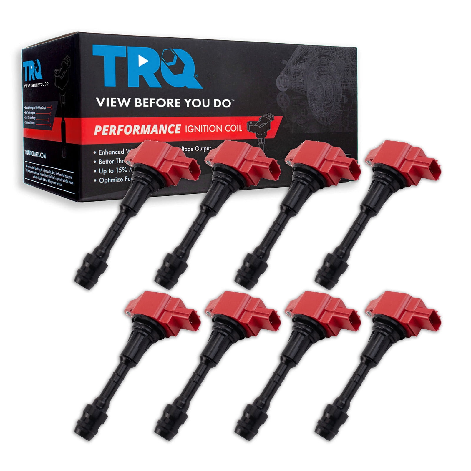 TRQ Ignition Coil Set 8 Piece High Temperature Epoxy Fits 07-10 INFINITI QX56 07-15 Nissan Armada 12-15 NV2500 NV3500 08-12 Pathfinder 08-15 TITAN