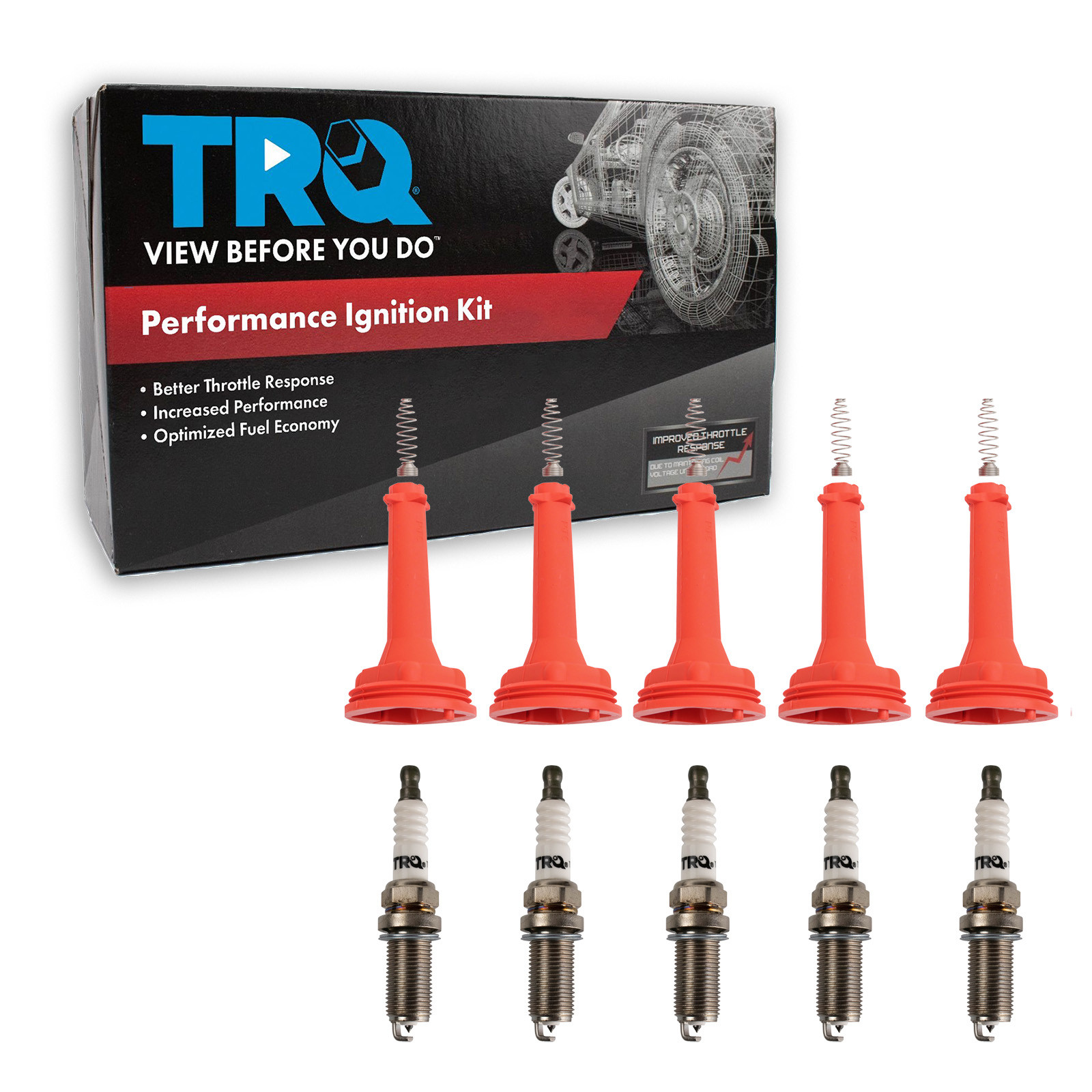 TRQ Ignition Coil and Spark Plug Kit 10 Piece Fits 2004-2013 Volvo S40 2004-2015 S60 2005-2011 V50 2005-2007 V70 2006-2013 C70 2008-2013 C30 2015 V60 Cross Country