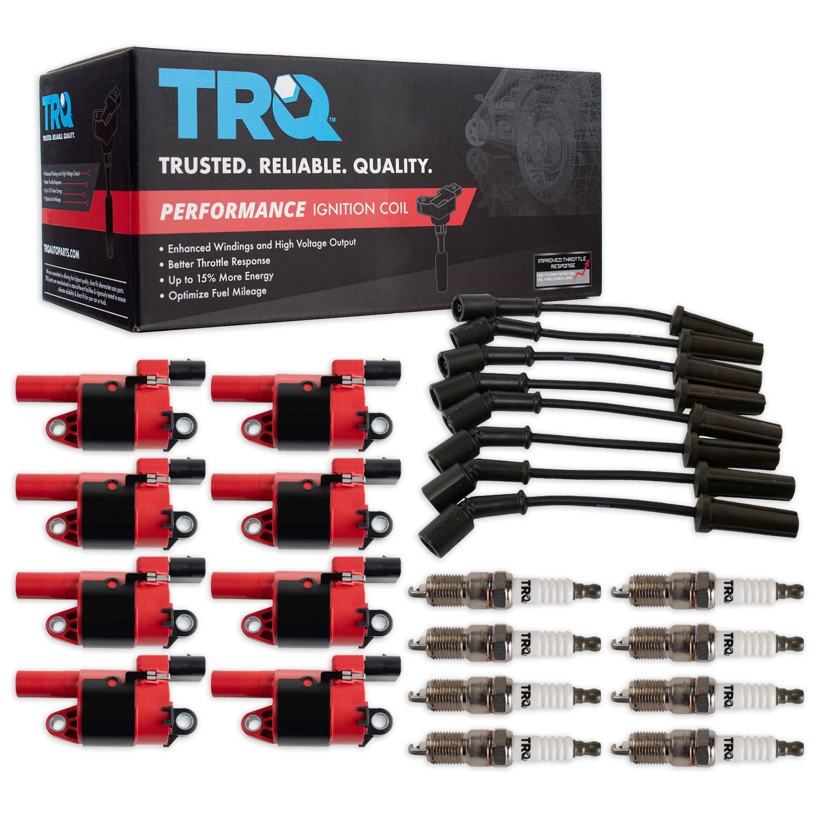 TRQ Ignition Coil and Spark Plug Kit 17 Piece Iridium Spark Plugs Fits 2011-2013 Chevrolet Silverado 1500 2011-2016 Silverado 2500 HD 3500 HD 2011-2014 Tahoe 2010-2015 Camaro