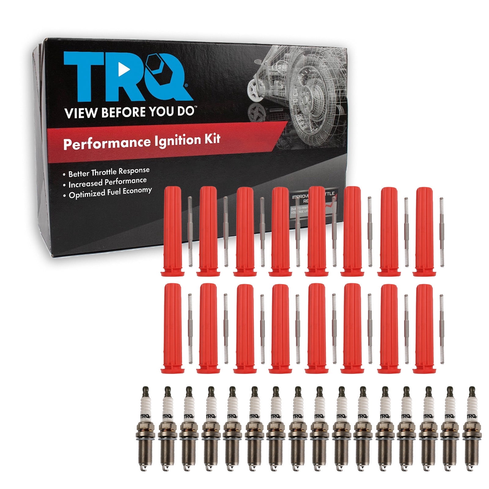 TRQ Ignition Coil and Spark Plug Kit 32 Piece Fits 2009-2015 Chrysler 300 Aspen Dodge Challenger Charger Durango Ram 1500 2500 3500 Jeep Commander Grand Cherokee