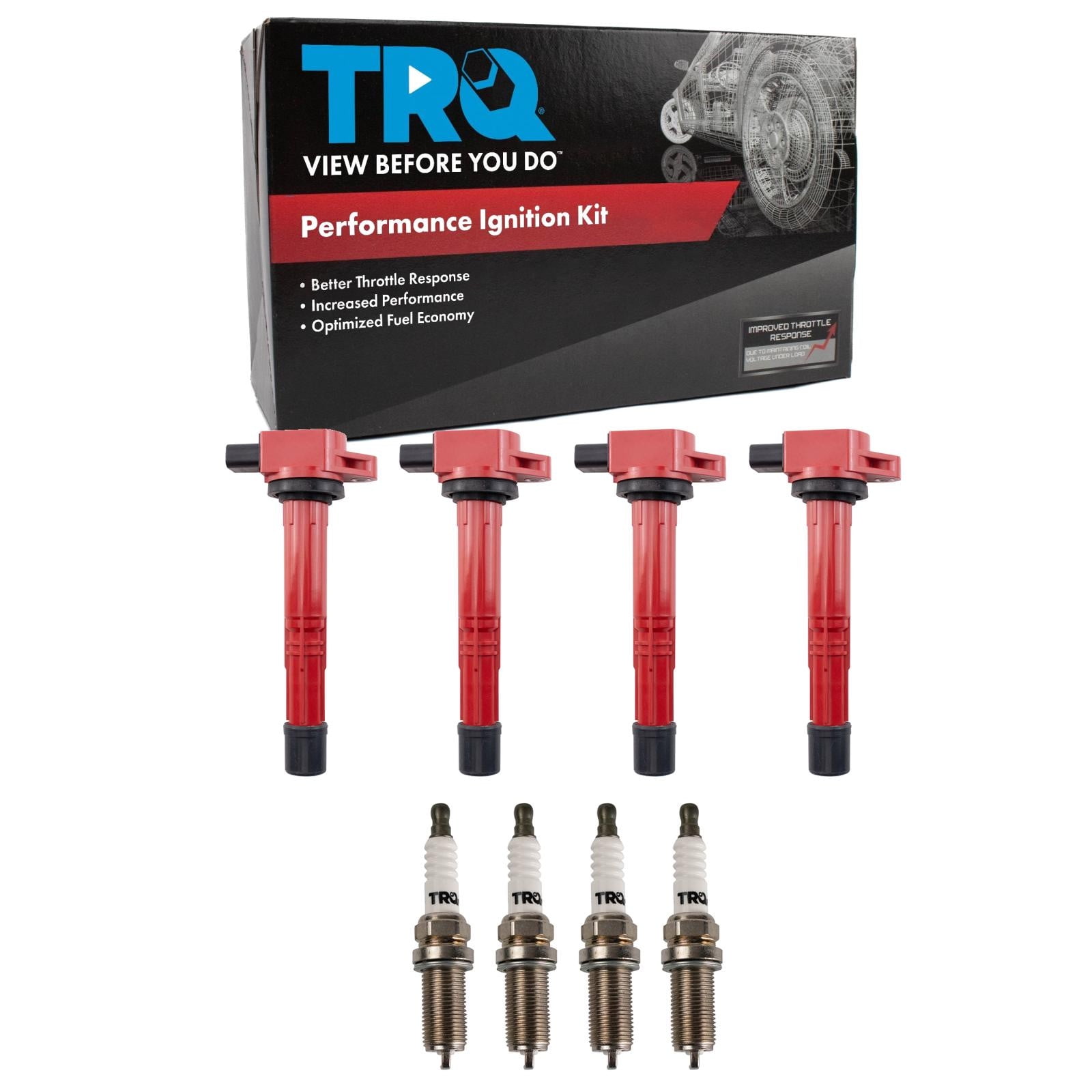 TRQ Ignition Coil and Spark Plug Kit 8 Piece Iridium Spark Plugs Fits 2002-2006 Acura RSX 2003-2007 Honda Accord 2002-2011 Civic 2002-2009 CR-V 2003-2011 Element