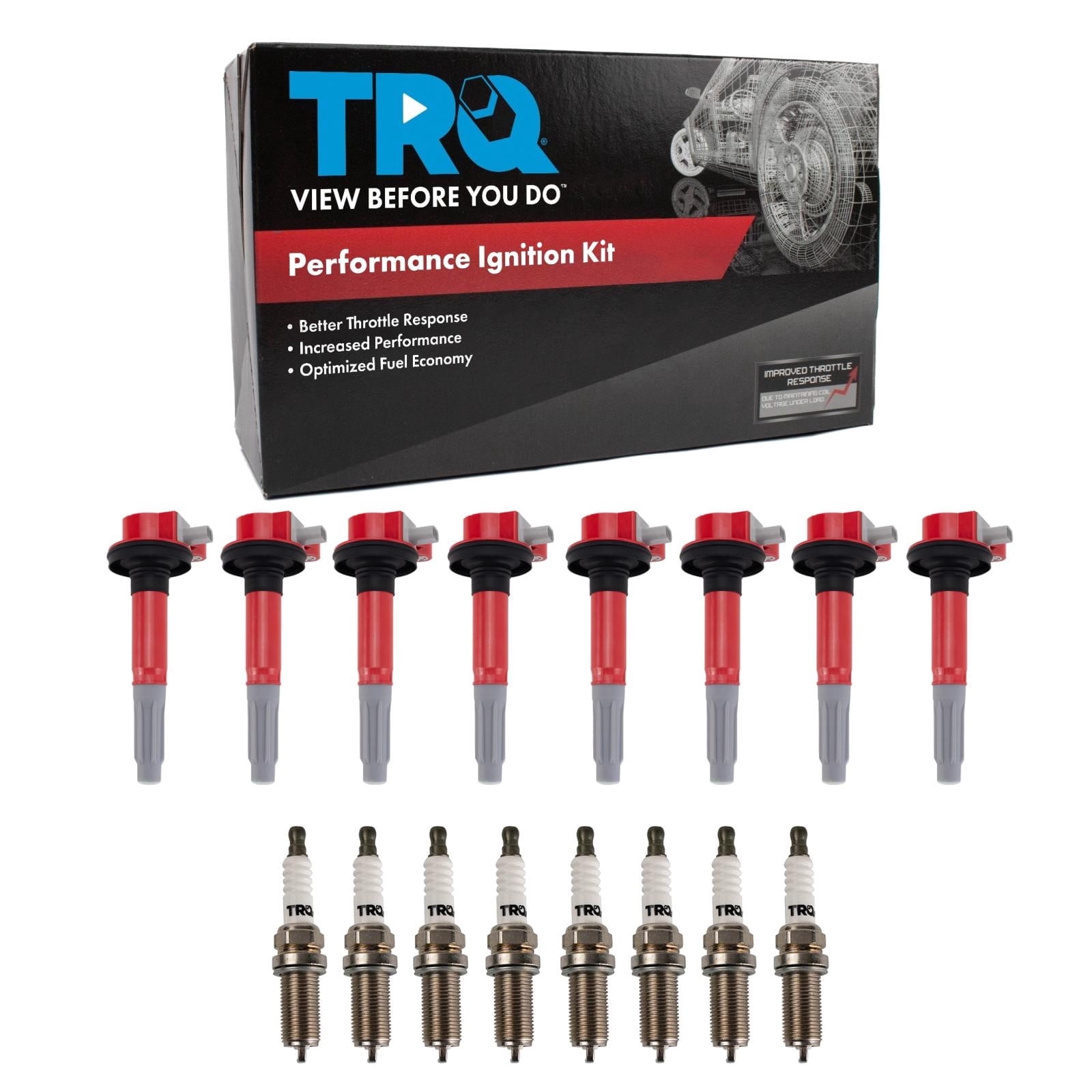 TRQ Ignition Coil and Spark Plug Kit 16 Piece Iridium Spark Plugs Fits 2015-2020 Ford Mustang