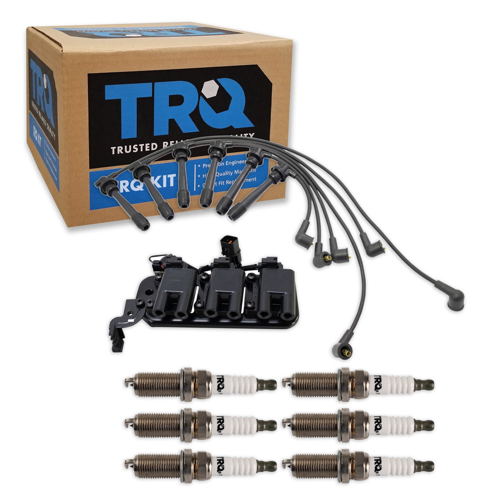 TRQ Ignition Coil and Spark Plug Kit 8 Piece Iridium Spark Plugs Fits 2005-2009 Hyundai Tucson 2005-2010 Kia Sportage