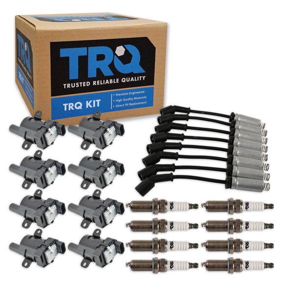 TRQ Ignition Kit Round Style Coil 17 Piece Mexico Emissions Iridium V8 4.8L Fits 2002-2006 Cadillac Escalade EXT 1999-2007 Chevrolet Silverado Suburban 1999-2007 GMC Sierra Yukon XL 2003-2007 Hummer