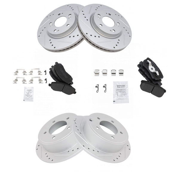 TRQ Metallic Brake Pad & Drilled Slotted Front Coated Rotor Front Rear Kit