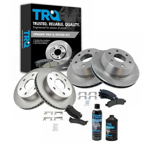 TRQ Metallic Brake Pad & Rotor Front & Rear Kit w/ Fluids for Express Escalade BKA18734 Fits select: 2002-2006 CHEVROLET TAHOE, 2002-2006 CHEVROLET SUBURBAN