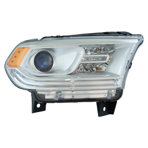 TRQ Passenger Side Headlight Assembly Halogen Chrome Bezel Fits 2014-2017 Dodge Durango With LED Daytime Running Lights CH2503256