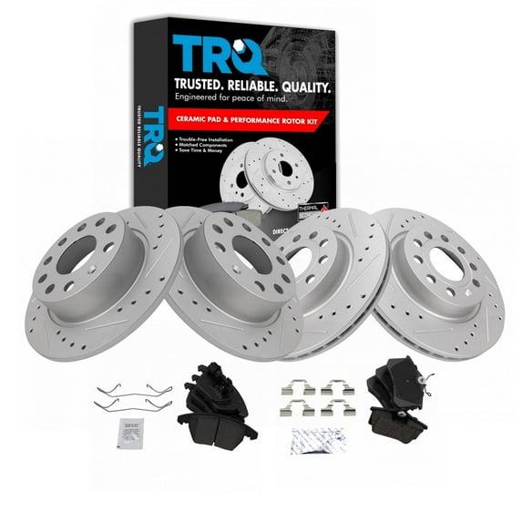 TRQ Performance Brake Pad & Rotor Kit Brake Pads Brake Rotors Set Ceramic Premium G-Coated Fits Select 2012-2018 Volkswagen Jetta