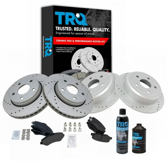 TRQ Performance Brake Rotor Ceramic Pad Front Rear Kit w/Chemicals BKA17071
