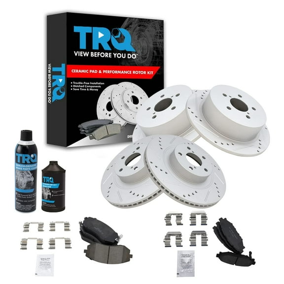 TRQ Performance Brake Rotor & Ceramic Pad Front & Rear Kit w/Chemicals BKA17076