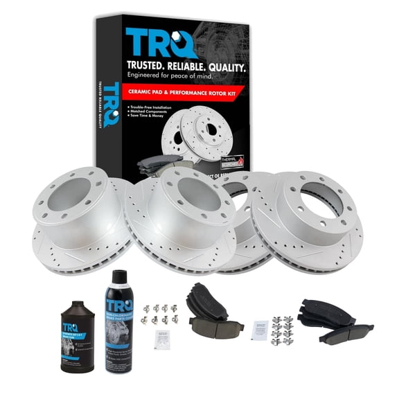 TRQ Performance Brake Rotor & Ceramic Pad w/ Hardware Front Rear Kit w/Chemicals BKA15882