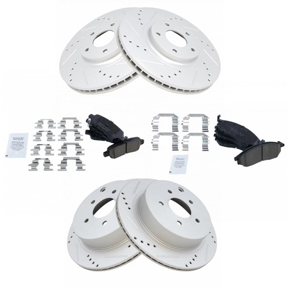 TRQ Performance Brake Rotor Drilled Slotted & Ceramic Pad Front Rear Kit