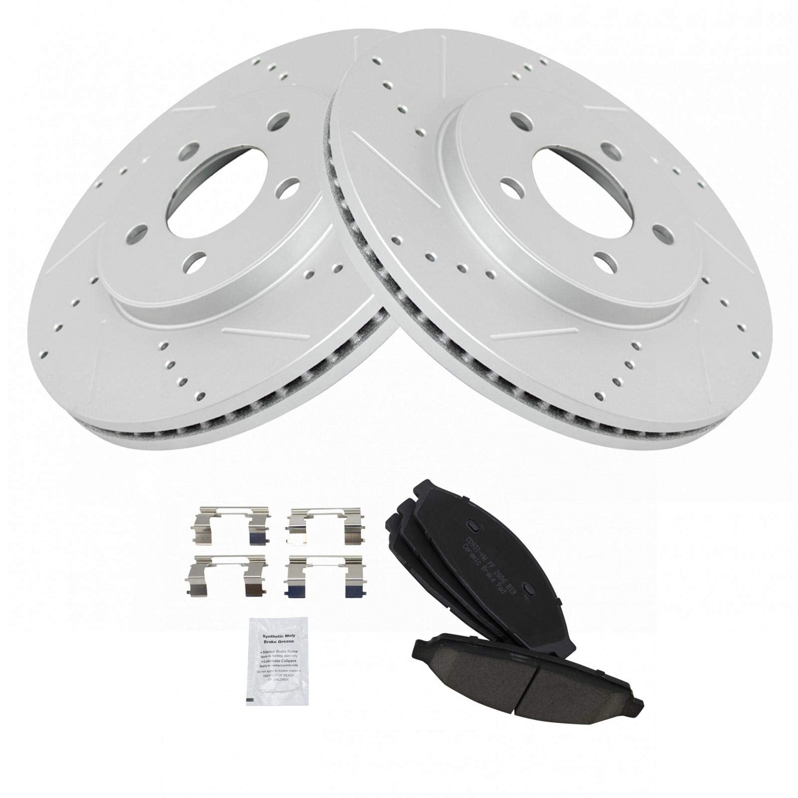 TRQ Performance Brake Rotor Drilled Slotted Coated & Ceramic Pad Front