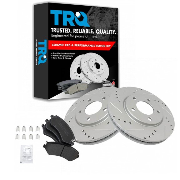 TRQ Performance Brake Rotor Drilled Slotted Coated & Semi-Metallic Pad Front Kit