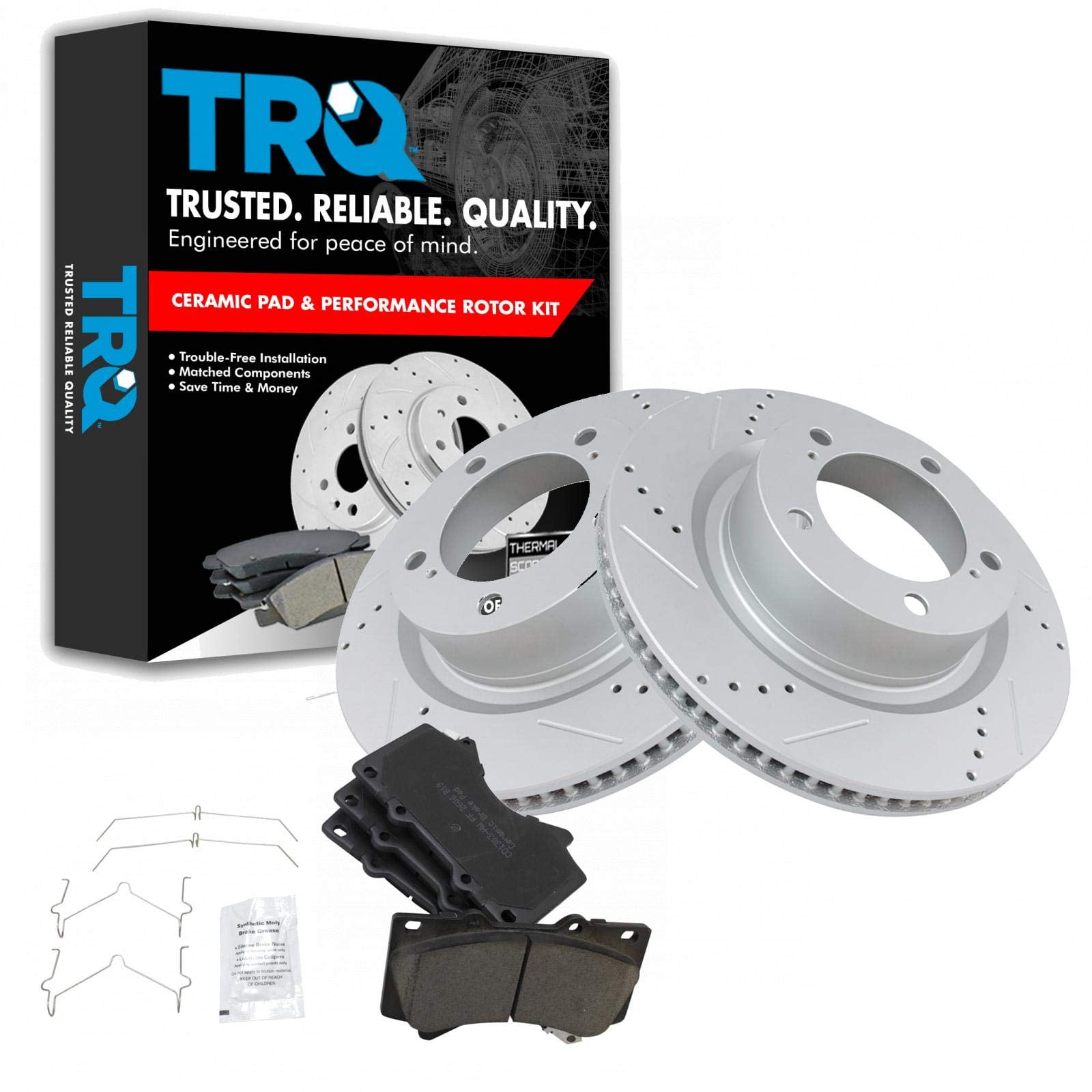 TRQ Performance Brake Rotor Drilled Slotted & Posi Ceramic Pad Front Kit BKA12520 Fits select