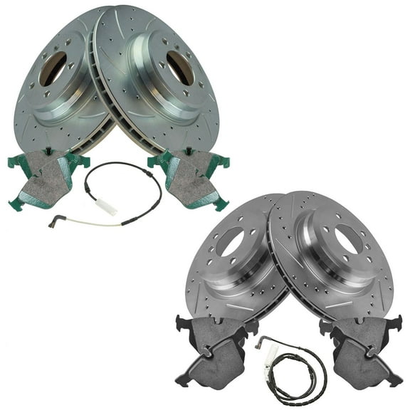 TRQ Performance Brake Rotor Drilled Slotted Zinc & Posi Ceramic Pad Kit w/ Sensors