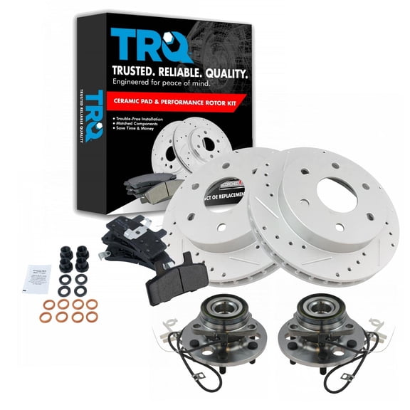 TRQ Performance Brake Rotor Posi Semi-Metallic Pad & Hub Bearing Front Kit