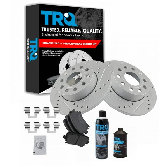 TRQ Performance Cross Rotor & Ceramic Brake Pad Rear Kit w/Chemicals BKA17065 Fits select: 2009 VOLKSWAGEN JETTA, 2008 VOLKSWAGEN GLI