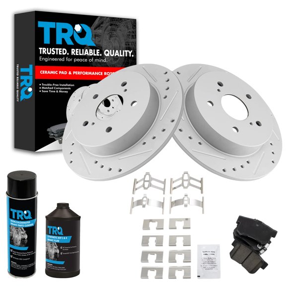 TRQ Performance Drilled & Slotted Brake Rotor & Ceramic Pad Rear Kit w/Chemicals BKA18102 Fits select: 2007-2013 SUZUKI SX4