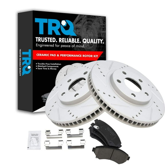TRQ Performance Drilled Slotted Brake Rotor & Posi Ceramic Pad Front Set