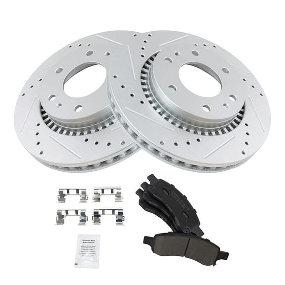 TRQ Performance Drilled Slotted Disc Brake Rotor Posi Ceramic Pad Front Set