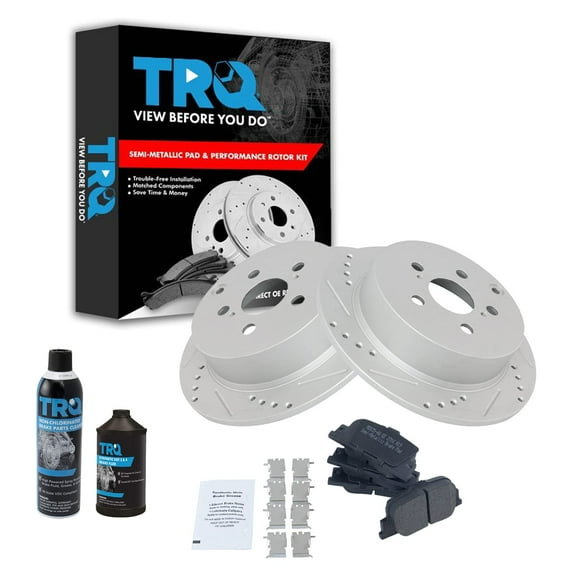 TRQ Performance Drilled Slotted Rotor & Metallic Brake Pad Rear Kit w/Chemicals BKA16308