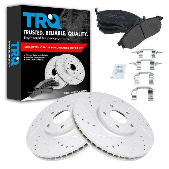 TRQ Performance Drilled Slotted Rotor & Posi Metallic Brake Pad Front Kit