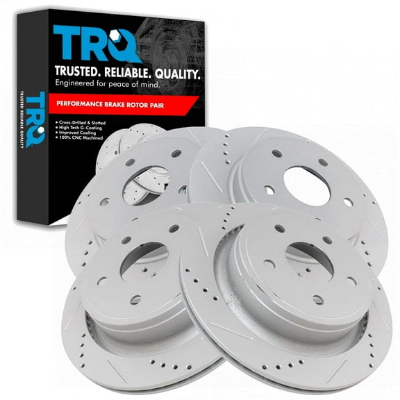 TRQ Performance Drilled & Slotted Zinc Coated Front & Rear Brake Rotor Set