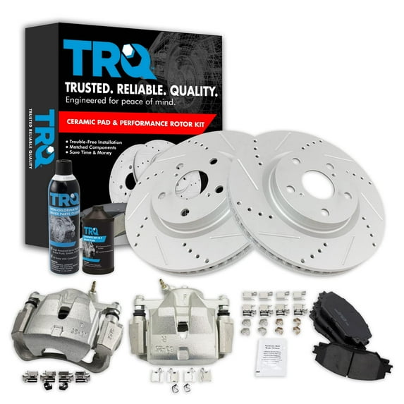 TRQ Performance Front Brake Calipers Ceramic Pads Rotors Fits 2011 Toyota RAV4 BKA19347