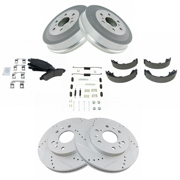 TRQ Performance Front Ceramic Pad Performance Rotor Rear Drum Shoe Kit w/Fluid BKA10069 Fits select: 2009-2013 CHEVROLET SILVERADO, 2009-2013 GMC SIERRA