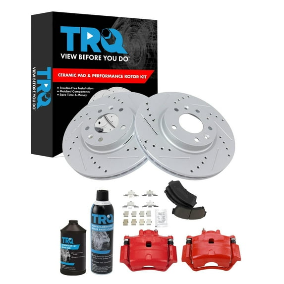 TRQ Performance Front Performance Brake Pad & Rotor Kit Ceramic Premium G-Coated Slotted X Drilled Fits 2006-2012 Ford Fusion 2007-2012 Lincoln MKZ 2006 Zephyr 2006-2013 Mazda 6