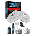 thumbnail image 1 of TRQ Performance Front Performance Brake Pad & Rotor Kit Ceramic Premium G-Coated Slotted X Drilled Fits 2009-2010 Pontiac Vibe 2008-2014 Scion xD 2009-2018 Toyota Corolla 2009-2013 Matrix, 1 of 5